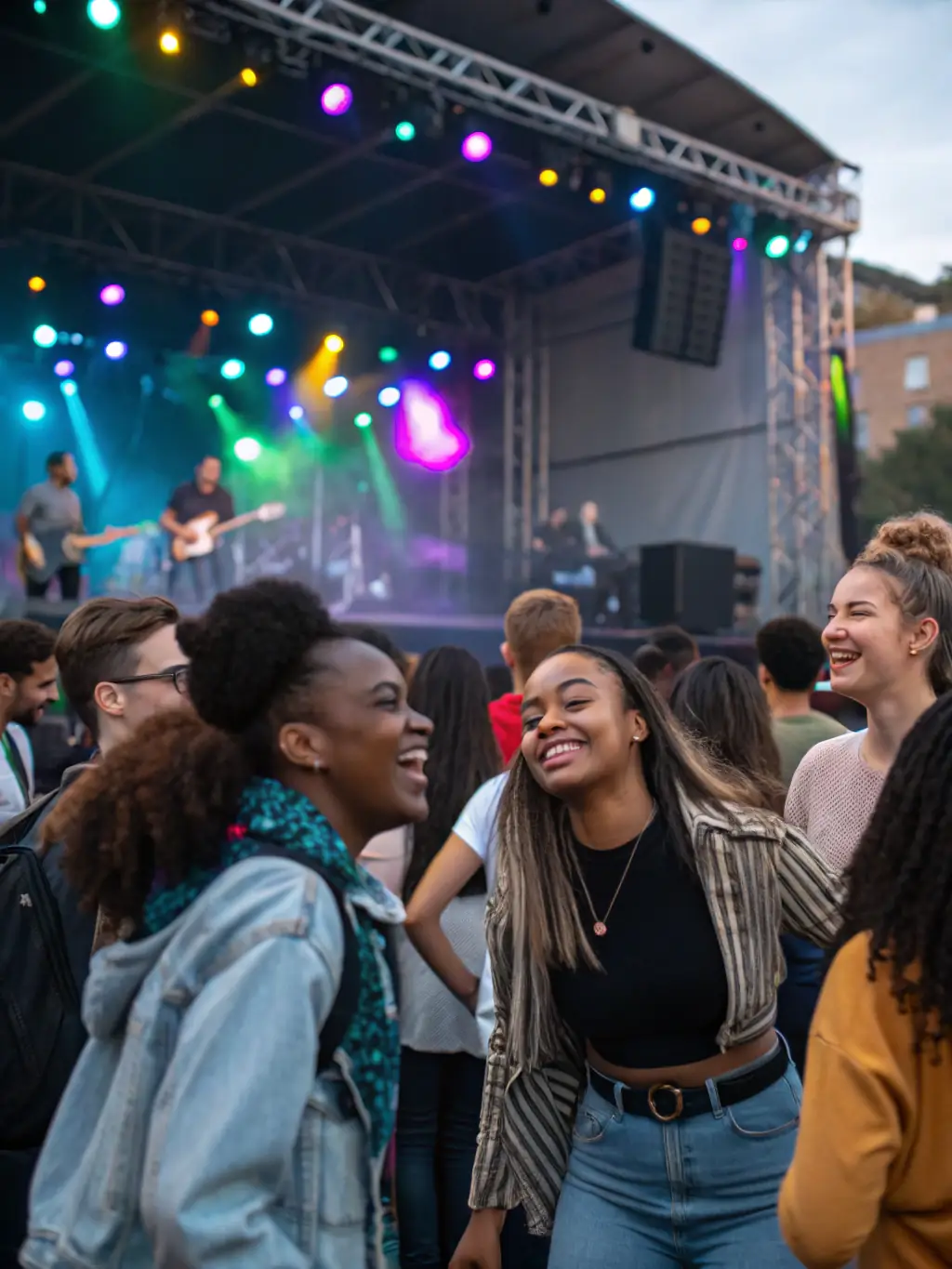 A vibrant photo of a live rock concert organized by ASSOC HEY JOE ROCK, featuring a diverse crowd enjoying the music and a band passionately performing on stage.